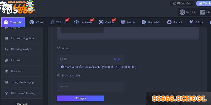 Các bước rút tiền S666