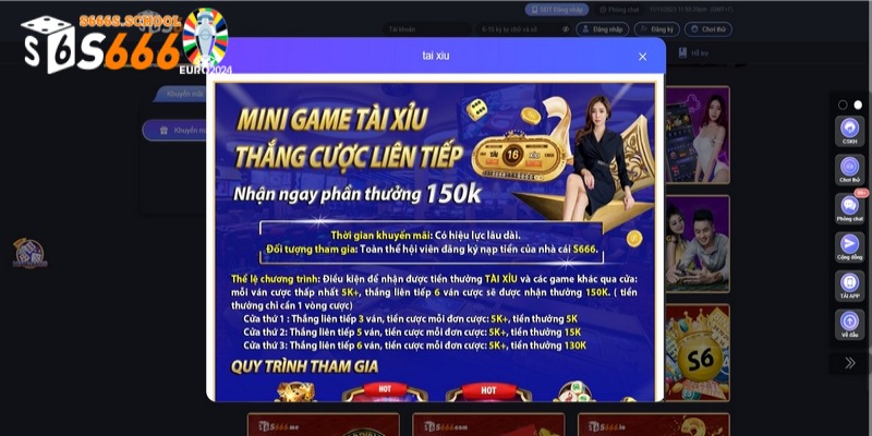S666 khuyến mãi tháng 9 khi đạt chuỗi thắng ở tài xỉu